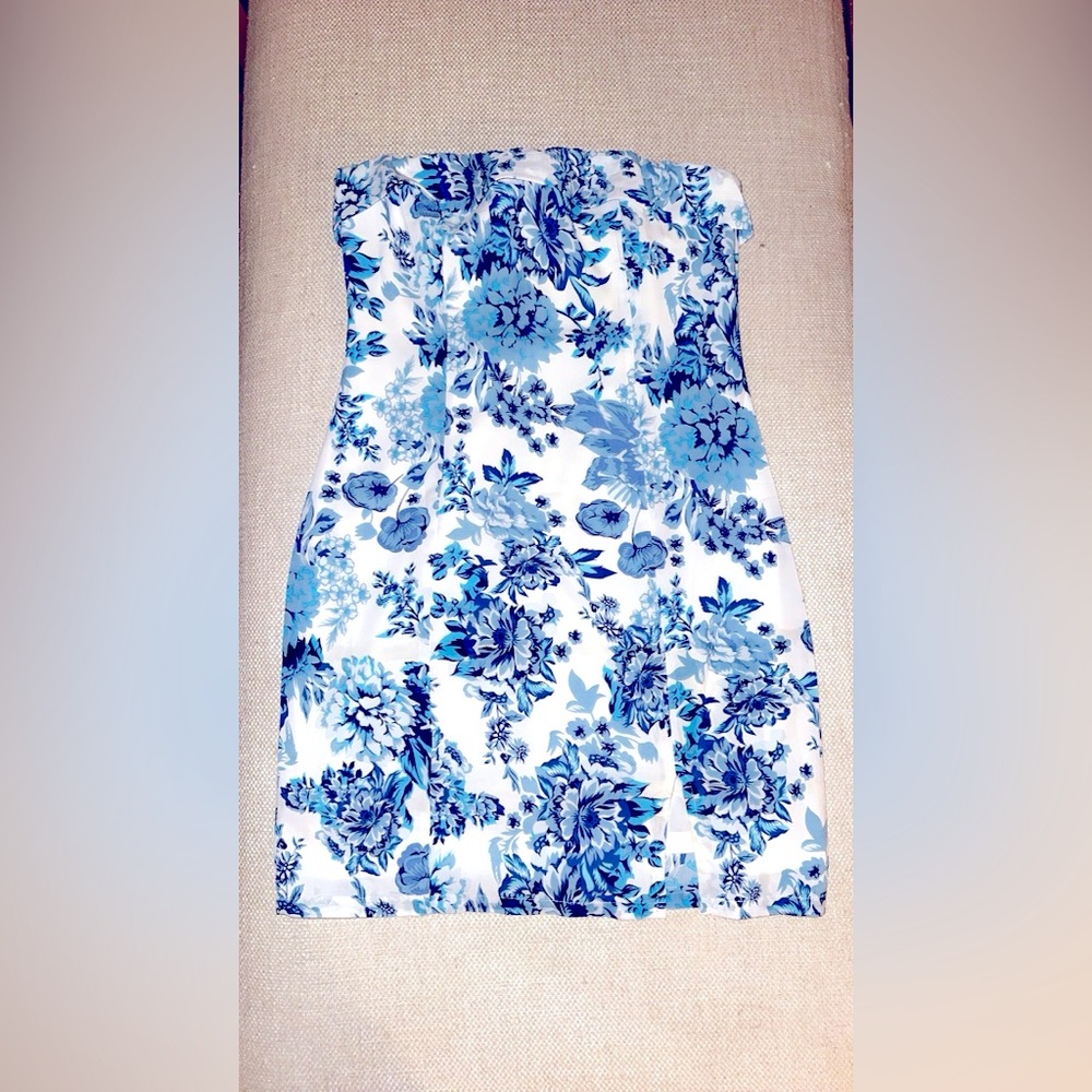 Floral Blue Strapless Dress